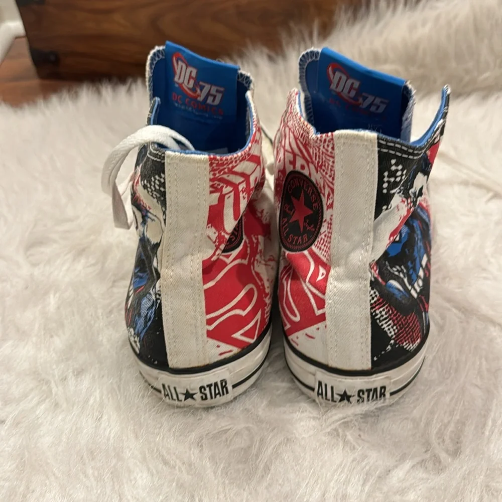 Converse White High-Top Sneakers with Blue & Red Superman Accent